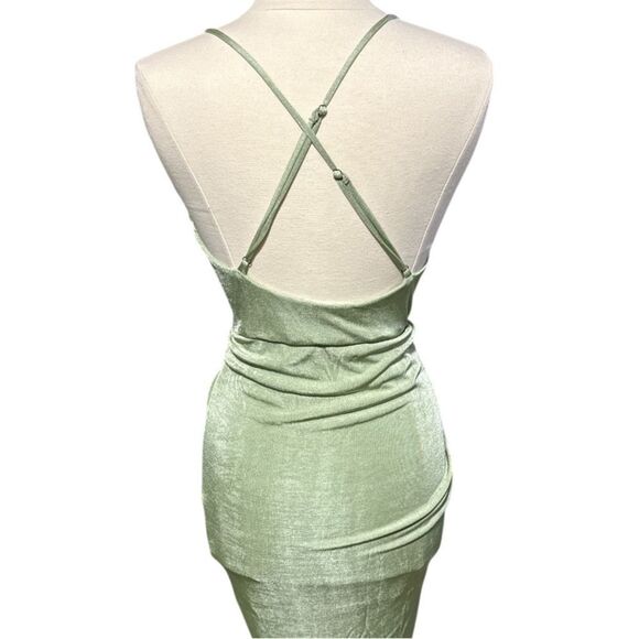 Mable Sage Green Strappy Ruched Midi Dress Small Crisscross Draped Front - Picture 9 of 9